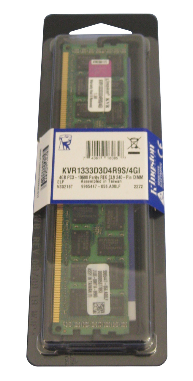 KVR1333D3D4R9S/4GI-A - Kingston 4GB PC3-10600 DDR3-1333MHz ECC Registered CL9 240-Pin DIMM Dual Rank x4 Memory Module w/Thermal Sensor (Intel Validated)