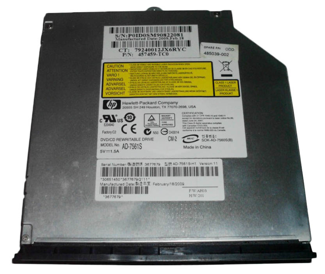 485039-003 - HP 8x DVD-RW SATA Super-Multi Double Layer LightScribe 12.7mm Optical Drive