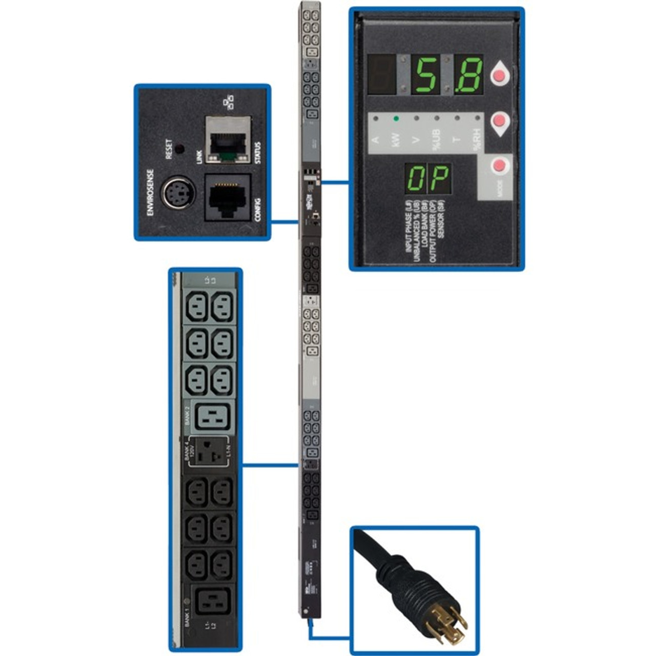 Tripp Lite PDU 3-Phase Monitored 208/120V 5.8kW 36 C13; 6 C19; 3