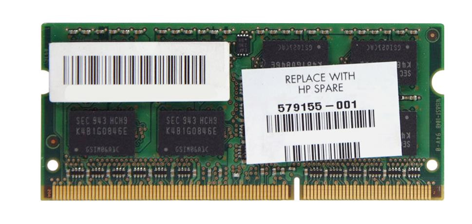 579155-001 - HP 2GB PC3-10600 DDR3-1333MHz non-ECC Unbuffered CL9 204-Pin SoDimm Memory Module
