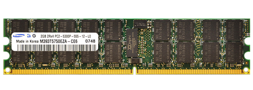 M393T5750EZA-CE6 - Samsung 2GB PC2-5300 DDR2-667MHz ECC Registered CL5 240-Pin DIMM Dual Rank Memory Module (Refurbished)