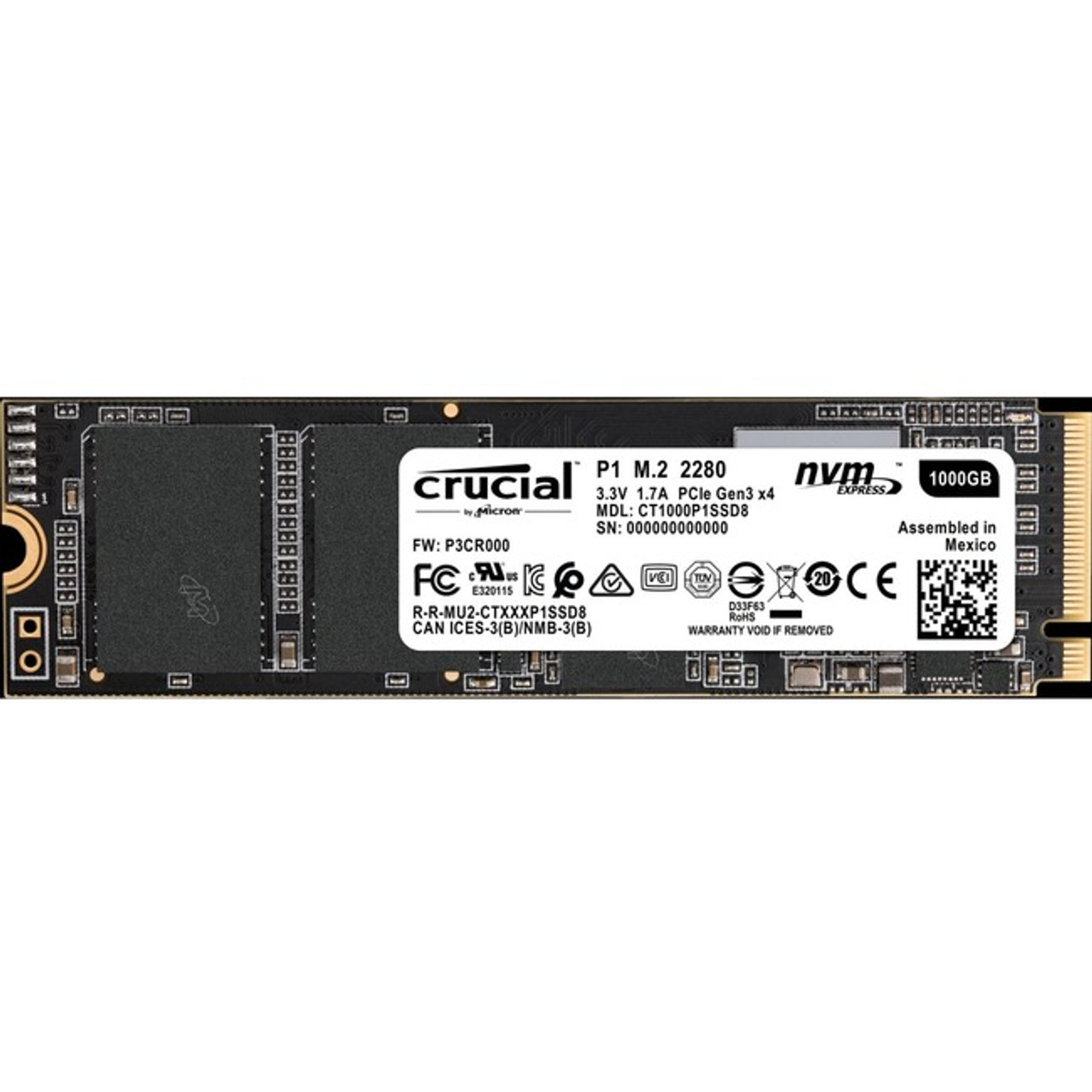 Crucial 1 TB Solid State Drive - M.2 2280 Internal - PCI Express -  CT1000P1SSD8