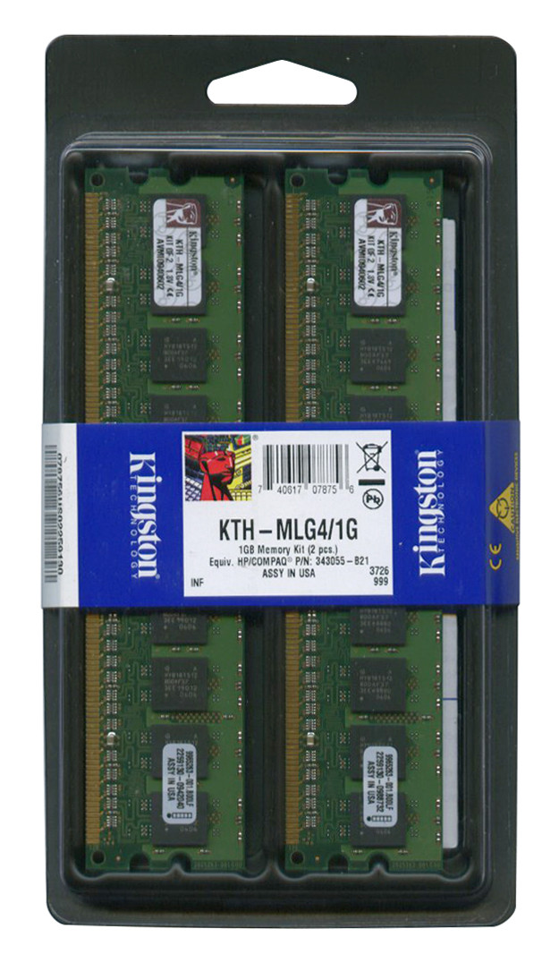 KTH-MLG4/1G - Kingston 1GB Kit (2 X 512MB) PC2-3200 DDR2-400MHz ECC Registered CL3 240-Pin DIMM Memory for HP