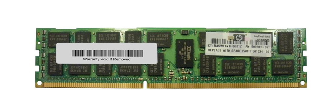 501534-001 - HP 4GB (1x4GB) 1333Mhz PC3-10600 Cl9 Dual Rank ECC Registered DDR3 SDRAM Dimm Memory Kit for Proliant Server G6/g7 Series