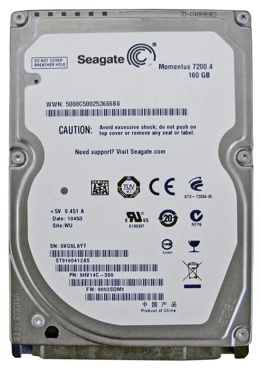 9HV14C-300 - Seagate Momentus 7200.4 160GB 7200RPM SATA 3Gbps 16MB Cache 2.5-inch Internal Hard Drive