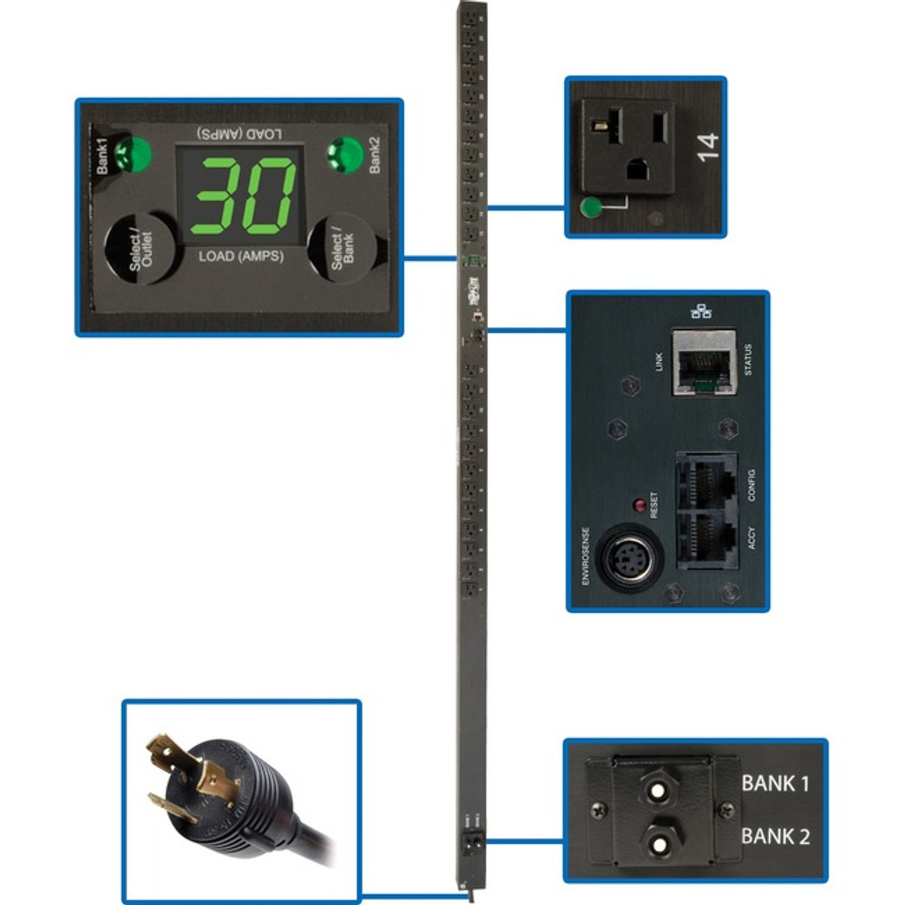 Tripp Lite PDU Switched 120V 30A 5-15/20R 24 Outlet L6-30P