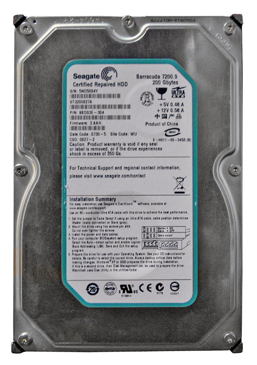 ST3200827A - Seagate Barracuda 7200.9 200GB 7200RPM ATA-100 8MB Cache  3.5-inch Internal Hard Drive