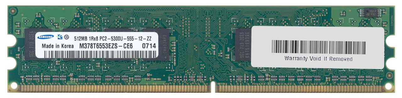 M378T6553EZS-CE6 - Samsung 512MB PC2-5300 DDR2-667MHz non-ECC Unbuffered CL5 240-Pin DIMM Memory Module (Refurbished)