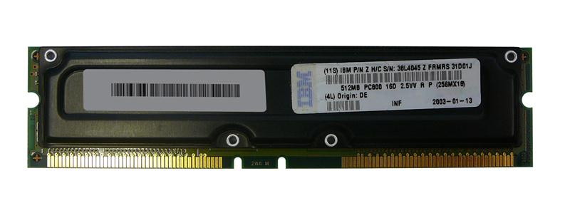 38L4045 - IBM Rambus 512MB PC800 800MHz 40ns ECC 184-Pin RDRAM RIMM Memory Module