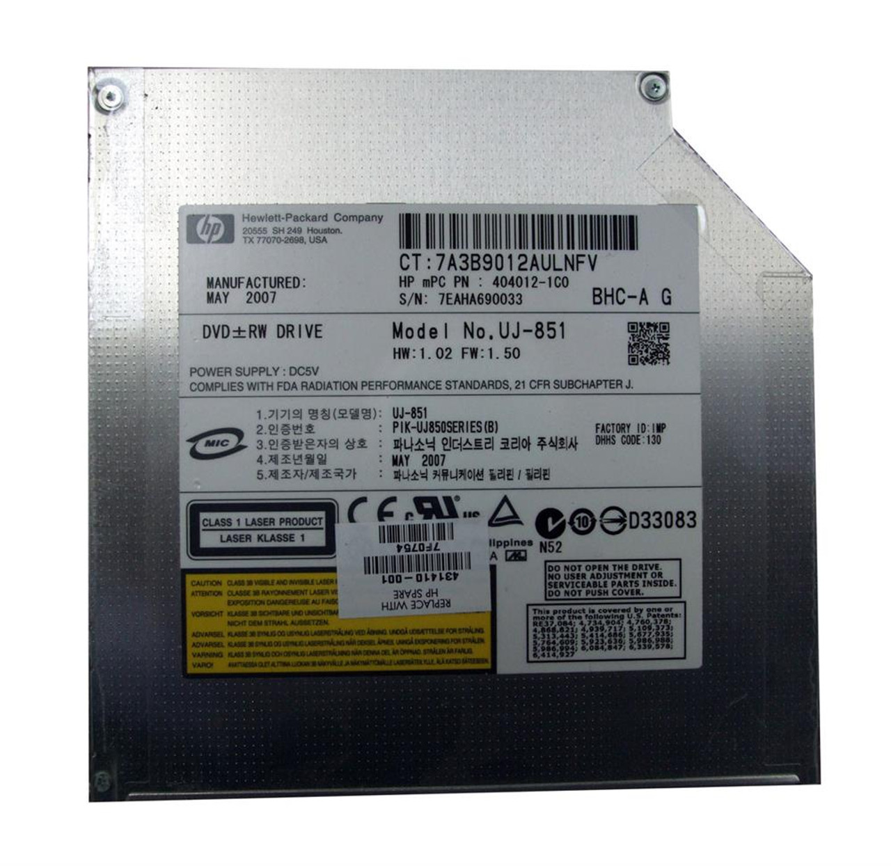 404012-1C0 - HP 8x DVD+R/RW Super Multi Double-Layer Dual Format LightScribe IDE Optical Drive for HP Pavilion DV2000/DV9000 Series Notebook
