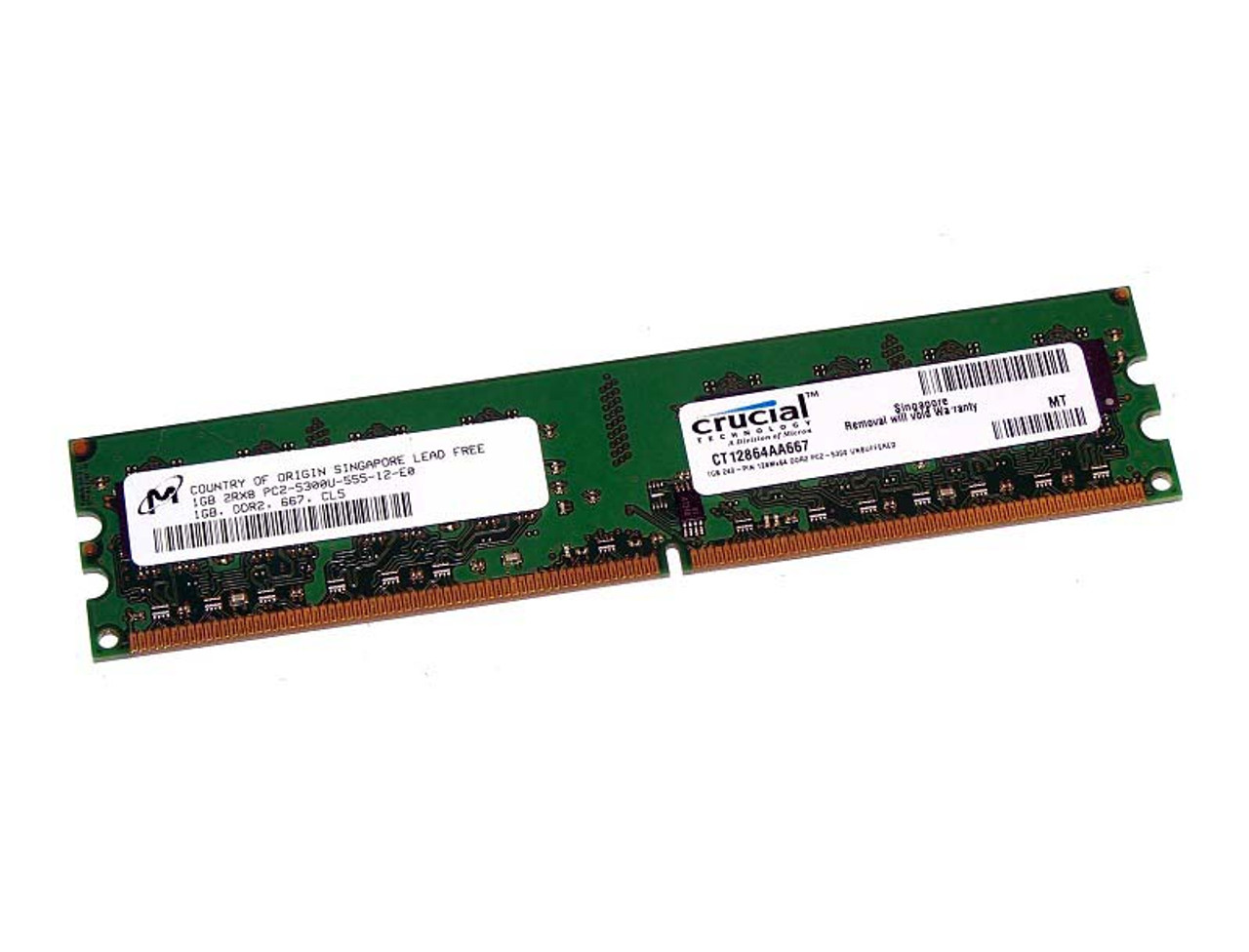 CT12864AA667.E16F - Crucial 1GB PC2-5300 DDR2-667MHz non-ECC Unbuffered CL-5 128M x 64 240-Pin DIMM Memory Module