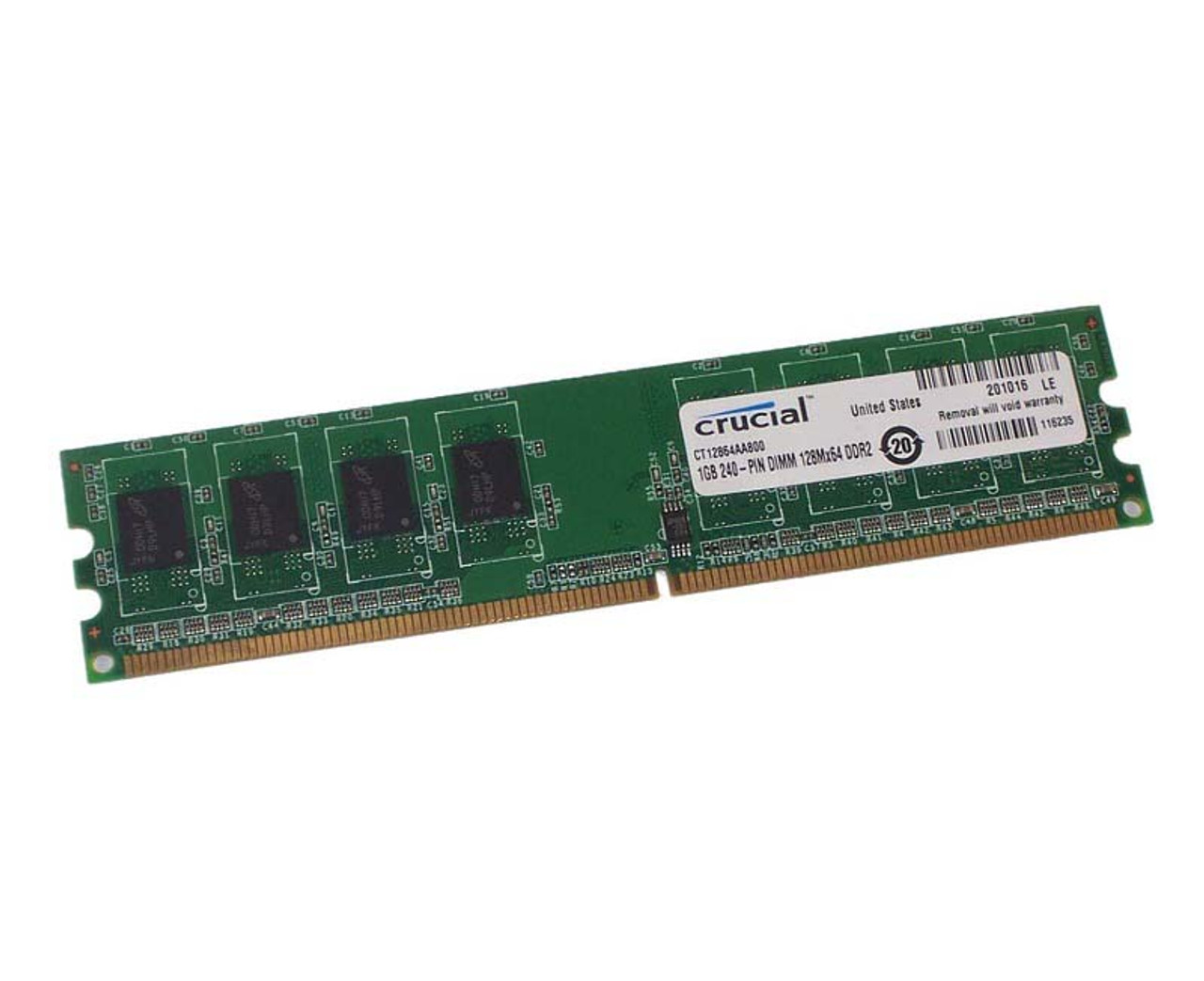 CT12864AA800.M8FJ1 - Crucial 1GB PC2-6400 DDR2-800MHz non-ECC Unbuffered CL-6 128M x 64 240-Pin DIMM Memory Module