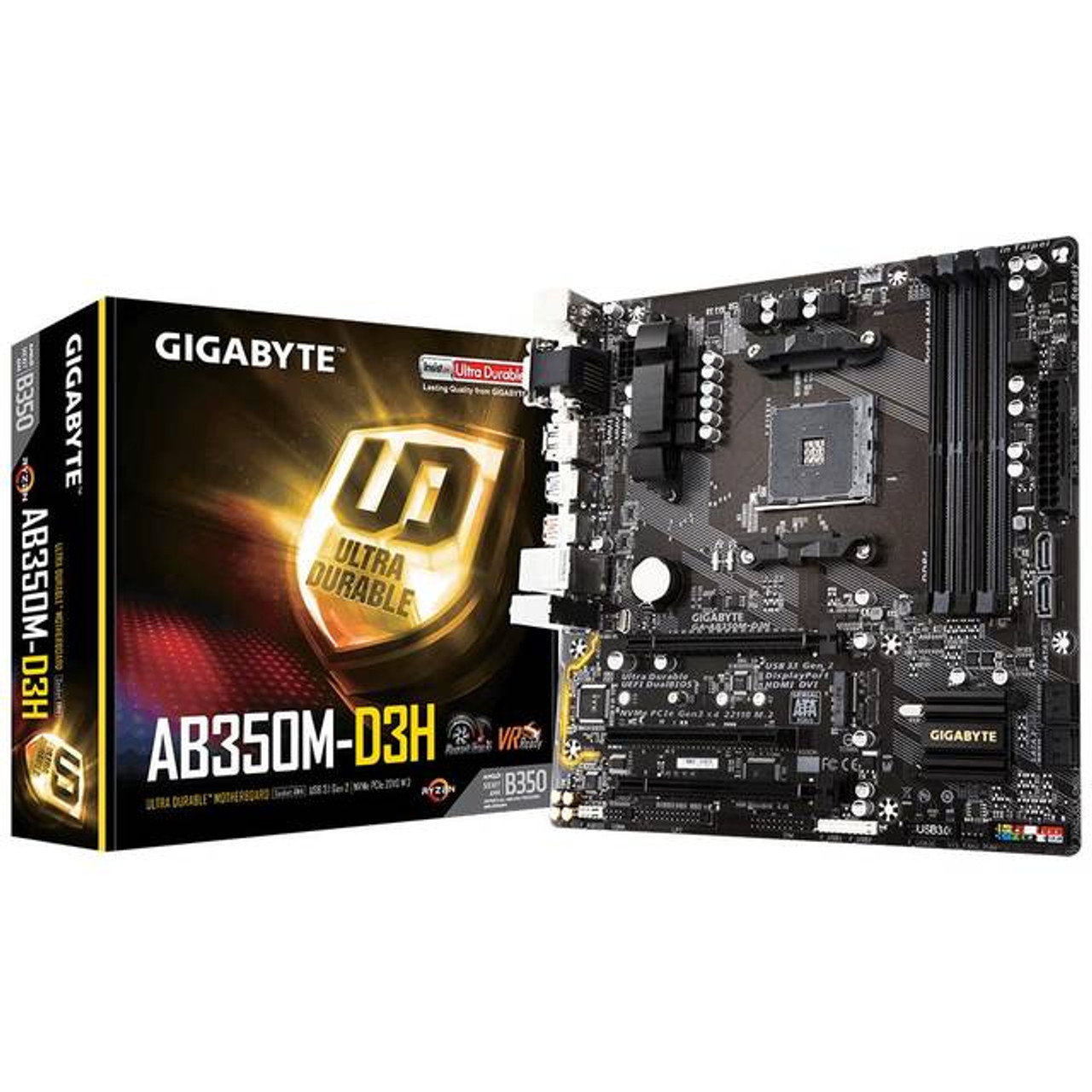 GIGABYTE GA-AB350M-D3H Socket AM4/ AMD B350/ DDR4/ 2-Way CrossFireX/ SATA3&USB3.1/ M.2/ A&GbE/ MicroATX Motherboard