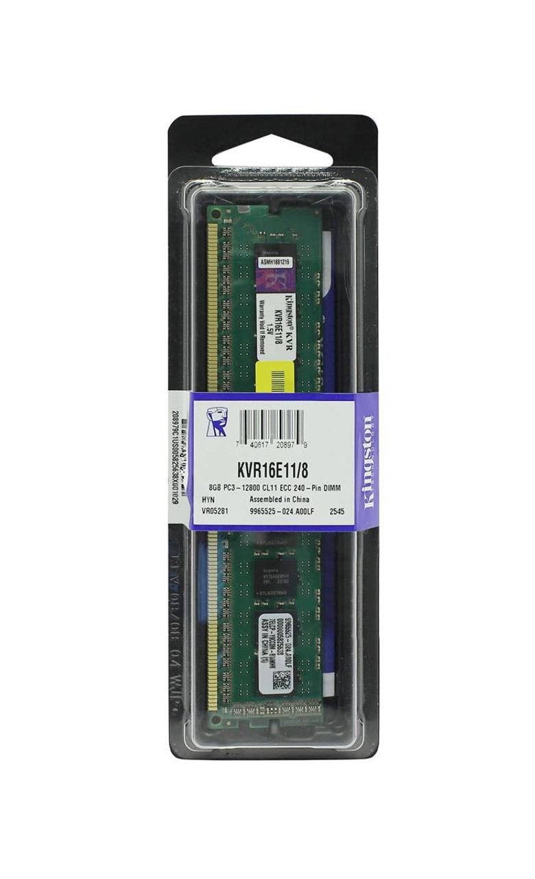 KVR16E11/8 - Kingston 8GB (1x8GB) 1600Mhz PC3-12800 ECC Dual Rank Registered DDR3 SDRAM 240-Pin Dimm Memory for Server