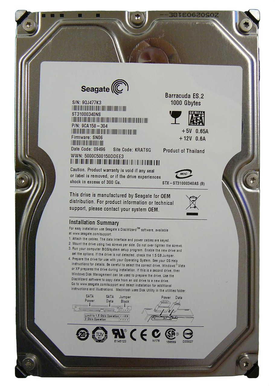 ST31000340AS - Seagate Barracuda 1TB 7200RPM SATA 3GB/s 3.5-inch 3GB/s NCQ 32MB Cache Hard Drive