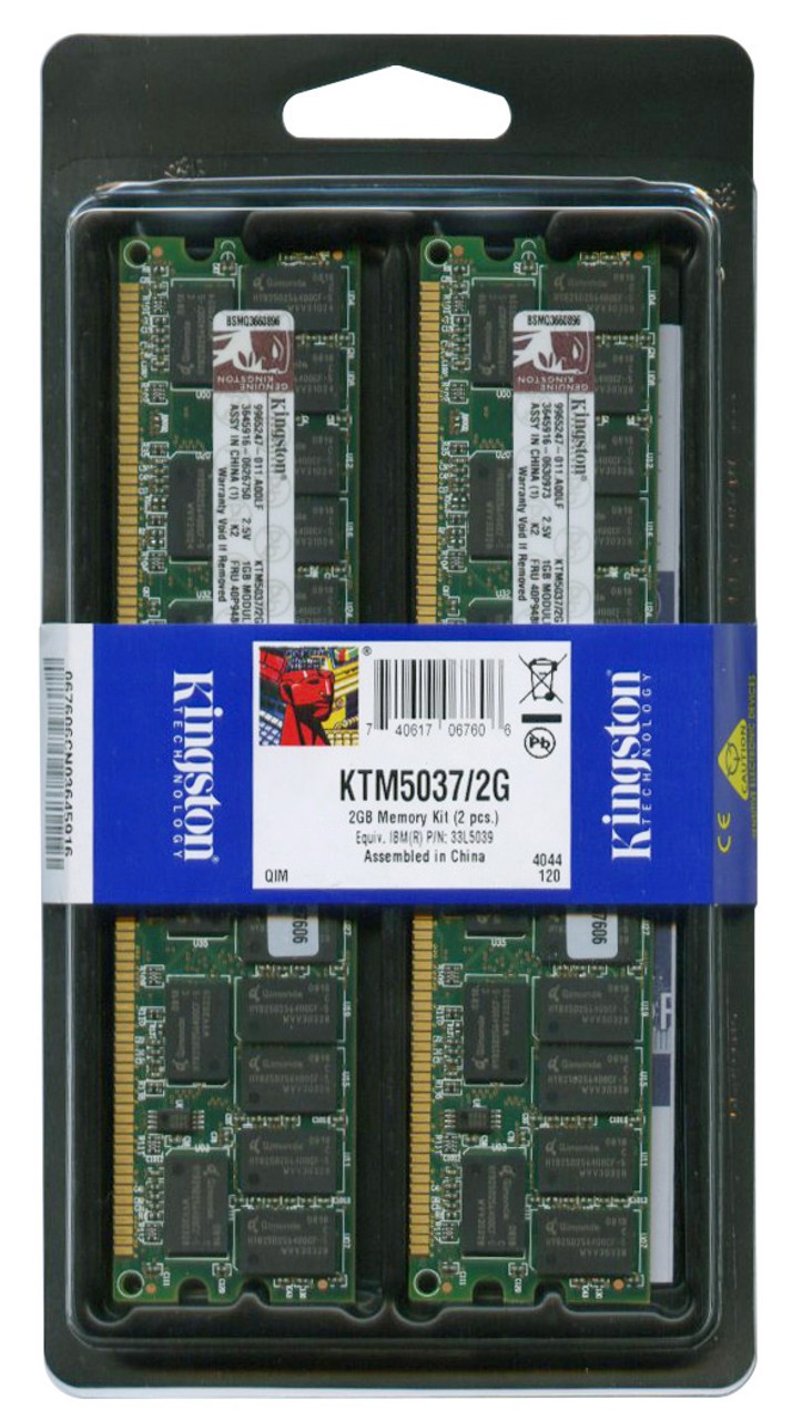 KTM5037/2G - Kingston 2GB Kit (2 X 1GB) PC2100 DDR-266MHz ECC Registered CL2.5 184-Pin DIMM Memory (Kit of 2)