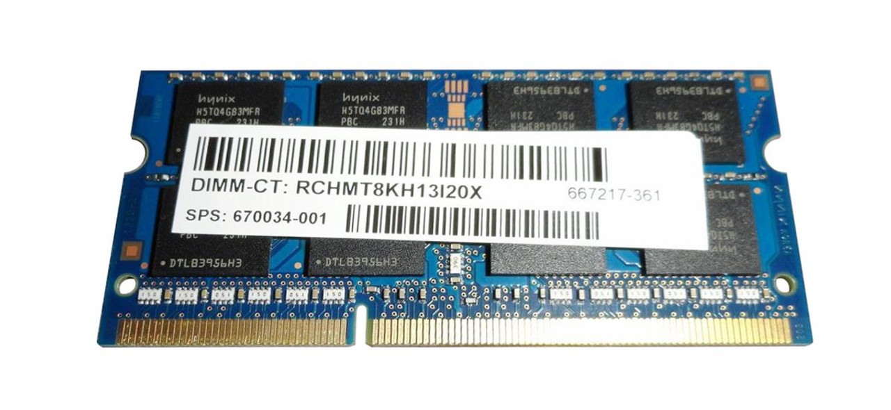 670034-001 - HP 8GB PC3-12800 DDR3-1600MHz non-ECC Unbuffered CL11 204-Pin SoDimm Dual Rank Memory Module