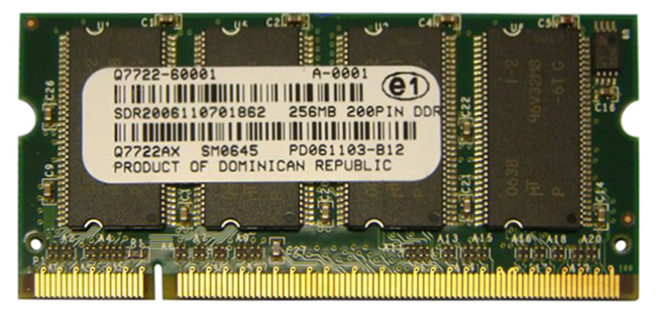Q7722A - HP 256MB PC2100 DDR-266MHz non-ECC Unbuffered CL2 200-Pin SoDimm Memory Module for Color LaserJet 3000/4200/5550 Series Printers