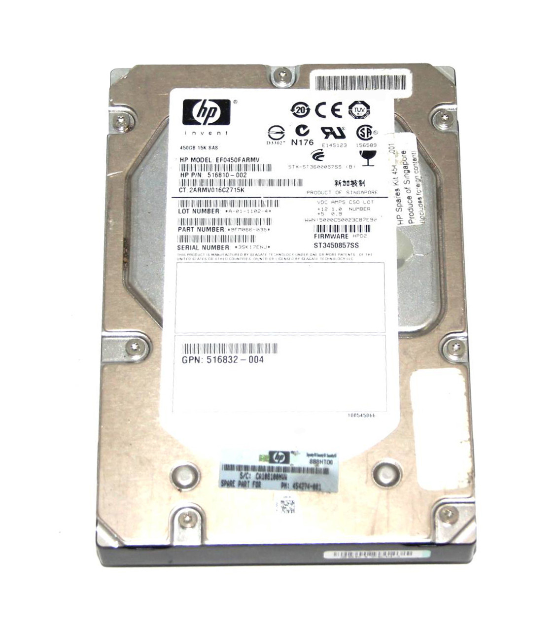 516832-004 - HP 450GB 15000RPM SAS 6GB/s Hot-Pluggable Dual Port 3.5-inch Hard Drive