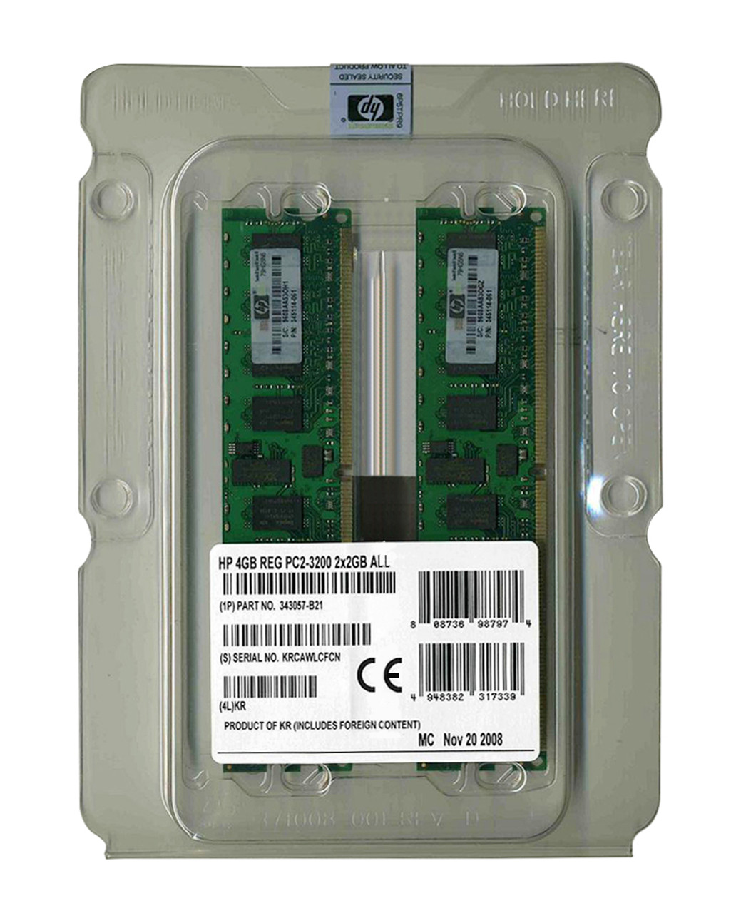 343057-B21 - HP 4GB (2x2GB) 400Mhz PC2-3200 Cl3 ECC Registered DDR2 SDRAM Dimm Memory Kit for Proliant Server Dl380 G4 Dl580 G3 Ml350 G4p Ml