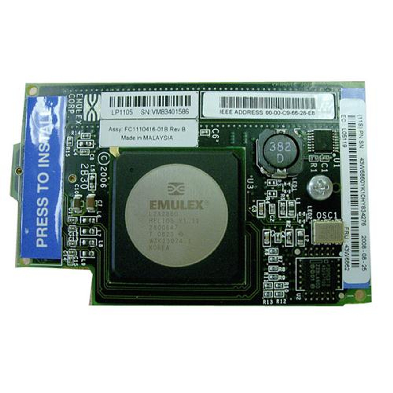 43W6862 - IBM EMULEX 4GB Fibre Channel EXPANSION Card (CFFV) for IBM BladeCenter with Standard Bracket