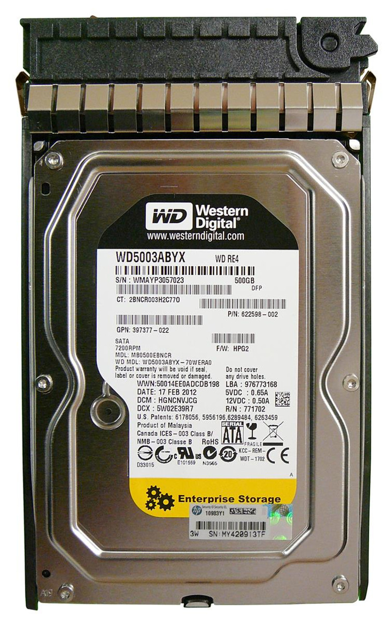 WD5003ABYX - Western Digital Re4 500GB 7200RPM SATA 3GB/s 7-Pin 64MB Cache  3.5-inch Low Profile (1.0 inch) Hard Drive