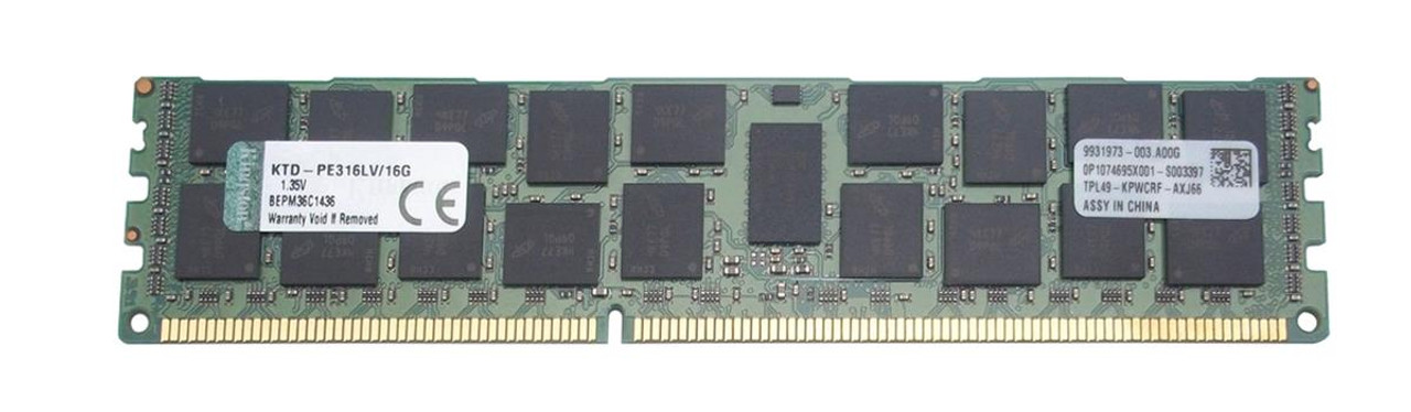 KTD-PE316LV/16G - Kingston 16GB (1x16GB) 1600Mhz PC3-12800 ECC Registered Low Voltage DDR3 SDRAM 240-Pin Dimm Memory Module