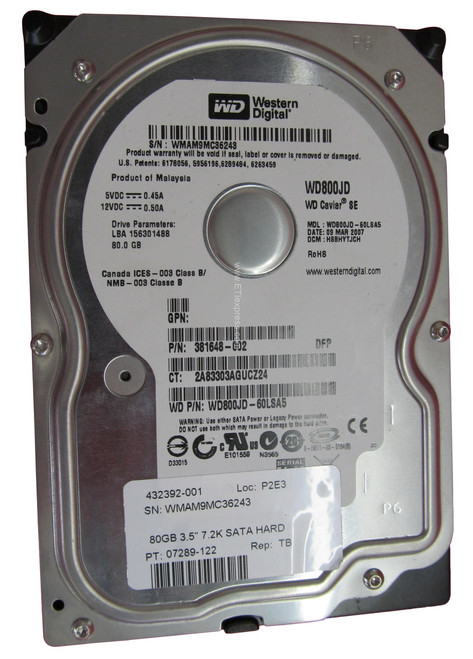 381648-002-U - HP 80GB 7200RPM SATA 1.5GB/s 3.5-inch Hard Drive