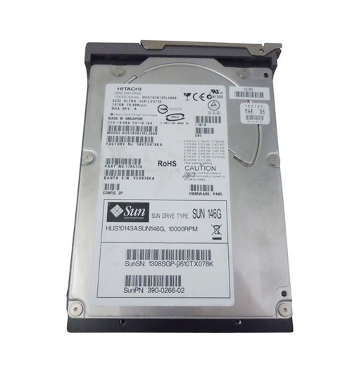 390-0266-N - Sun 146GB 10000RPM Ultra-320 SCSI LVD Hot-Pluggable 80-Pin 3.5-inch Hard Drive