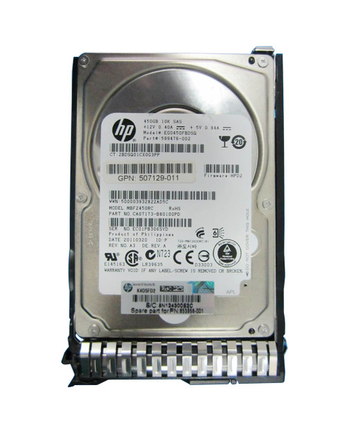 507129-011 - HP 450GB 10000RPM SAS 6GB/s Hot-Pluggable Dual Port 2.5-inch Hard Drive