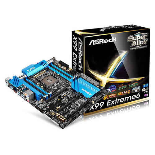 ASRock X99 EXTREME6 LGA2011-v3/ Intel X99/ DDR4/ Quad CrossFireX & Quad SLI/ SATA3&USB3.0/ M.2/ A&2GbE/ ATX Motherboard
