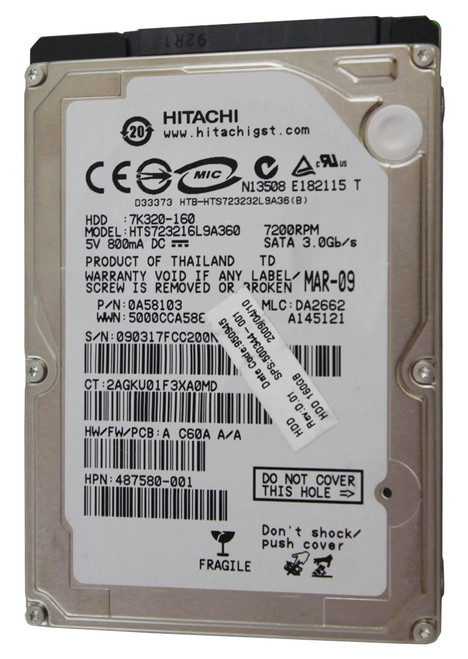 487580-001N - HP 160GB 7200RPM SATA 3GB/s 2.5-inch Hard Drive
