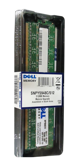 SNPY5948C/512 - Dell 512MB PC2-5300 DDR2-667MHz ECC Unbuffered CL5 240-Pin DIMM Single Rank Memory Module