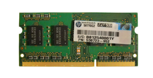 536723-952 - HP 2GB PC3-10600 DDR3-1333MHz non-ECC Unbuffered CL9 204-Pin SoDimm Single Rank Memory Module