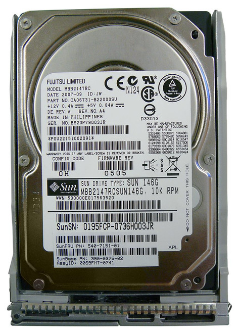 390-0375 - Sun 146GB 10000RPM SAS 3GB/s Hot-Pluggable 2.5-inch Hard Drive
