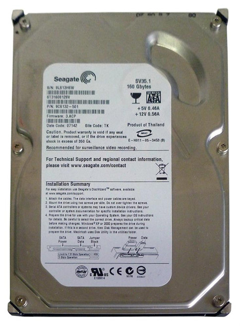 ST3160812SV - Seagate SV35 Series 160GB 7200RPM SATA 3Gbps 8MB Cache 3.5-inch Internal Hard Drive