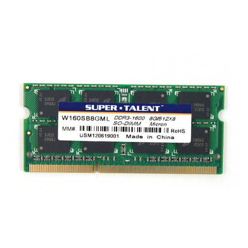Super Talent DDR3-1600 SODIMM 8GB/512x8 CL11 Micron Chip Notebook Memory