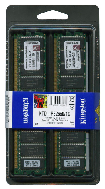 KTD-PE2650/1G - Kingston 1GB Kit (2 X 512MB) PC2100 DDR-266MHz ECC Registered CL2.5 184-Pin DIMM Memory (Kit of 2) for Server