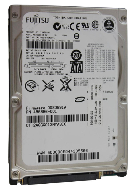 486886-001N - HP 160GB 7200RPM SATA 3GB/s 2.5-inch Hard Drive