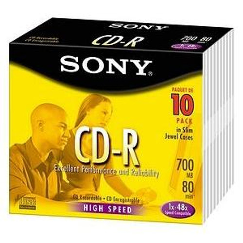 10CDQ80L3 - Sony 48x CD-R Media - 700MB - 10 Pack