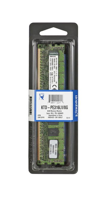 KTD-PE316LV/8G - Kingston 8GB (1x8GB) 1600Mhz PC3-12800 ECC Registered Low Voltage DDR3 SDRAM 240-Pin Dimm Memory Module