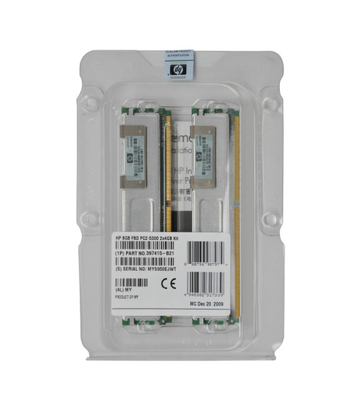 397415-B21 - HP 8GB (2x4GB) 667Mhz PC2-5300 Cl5 Dual Rank Fully Buffered DDR2 SDRAM Dimm Memory Kit for Proliant Server Dl360 Dl380 Ml370 G5