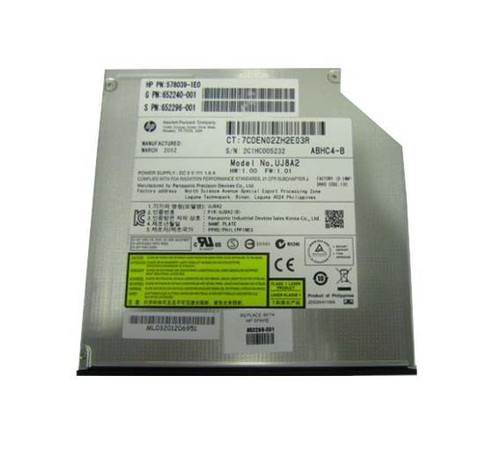 652296-001 - HP 8X DVD-ROM Read / 24X CD-ROM Read SATA 9.5mm DVD-ROM Optical Drive (Jack Black Color)