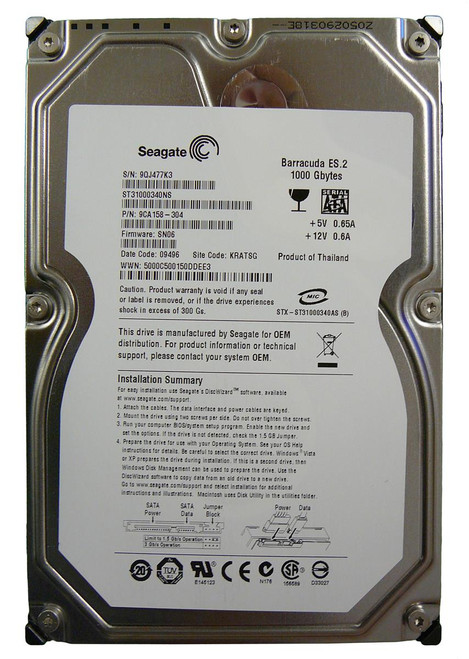 ST31000340AS - Seagate Barracuda 1TB 7200RPM SATA 3GB/s 3.5-inch 3GB/s NCQ 32MB Cache Hard Drive