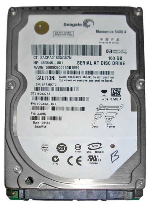 ST9160827AS- Seagate Momentus 5400.4 160GB 5400RPM SATA 3.0Gb/s 8MB Cache 2.5-inch Hard Drive