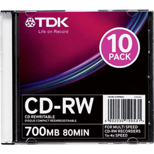 48013 - TDK 4x CD-RW Media - 700MB - 120mm Standard - 10 Pack Slim Jewel Case