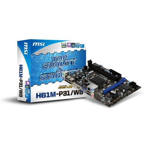 MSI H61M-P31 (W8) LGA1155/ Intel H61 (B3)/ DDR3/ A&GbE/ MicroATX Motherboard