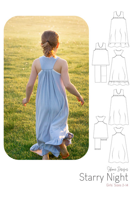 Starry Night Pjs or gown by Sofiona Designs with line drawings.