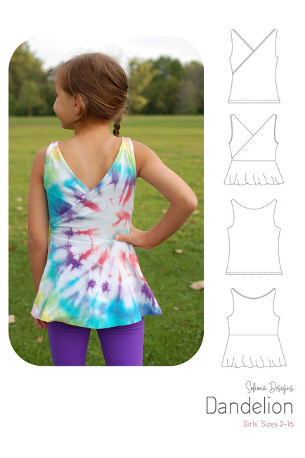 Dandelion tank top or peplum by Sofiona Designs with line drawings.