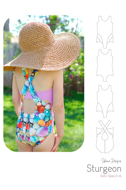 Sturgeon Swimsuit by Sofiona Designs with Line drawings.